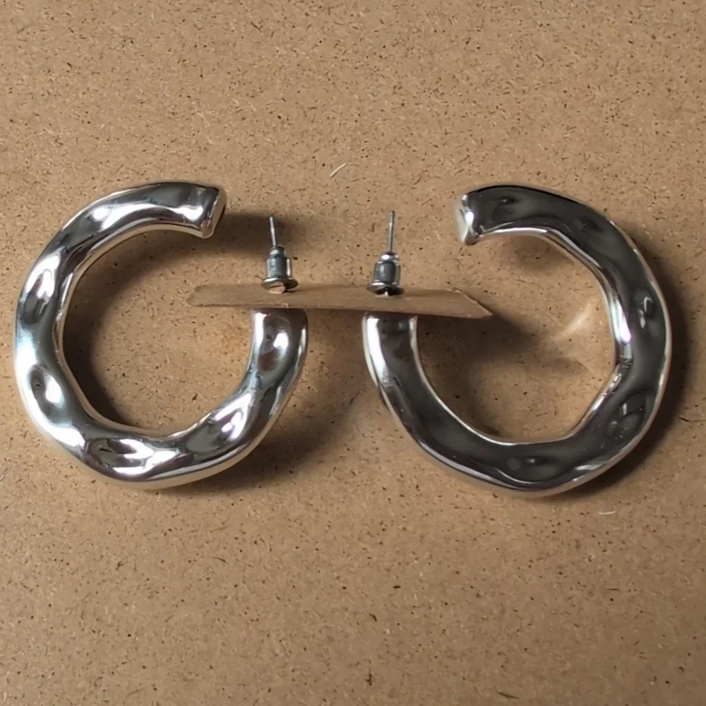 Bold Silver Tone Hoop Earrings
